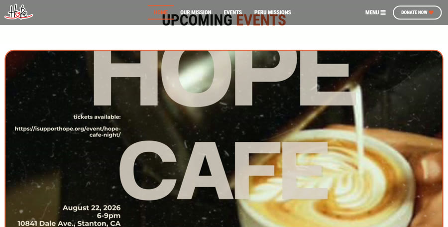 Events page of the I Support HOPE website