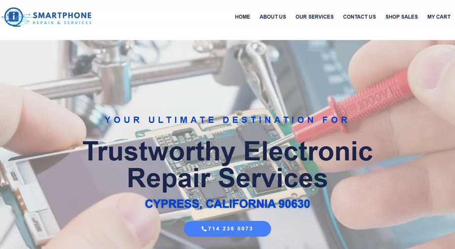 Home page of the IQ Smartphone Repair Services website