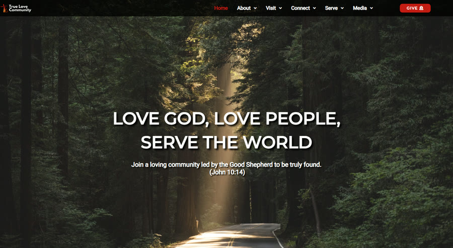Home page of the True Love Community website